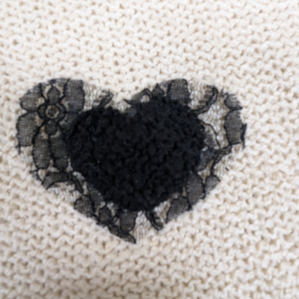 Phase One Lightweight Cream Boat Neck Heart Applique Sweater S EUC - Picture 3 of 7